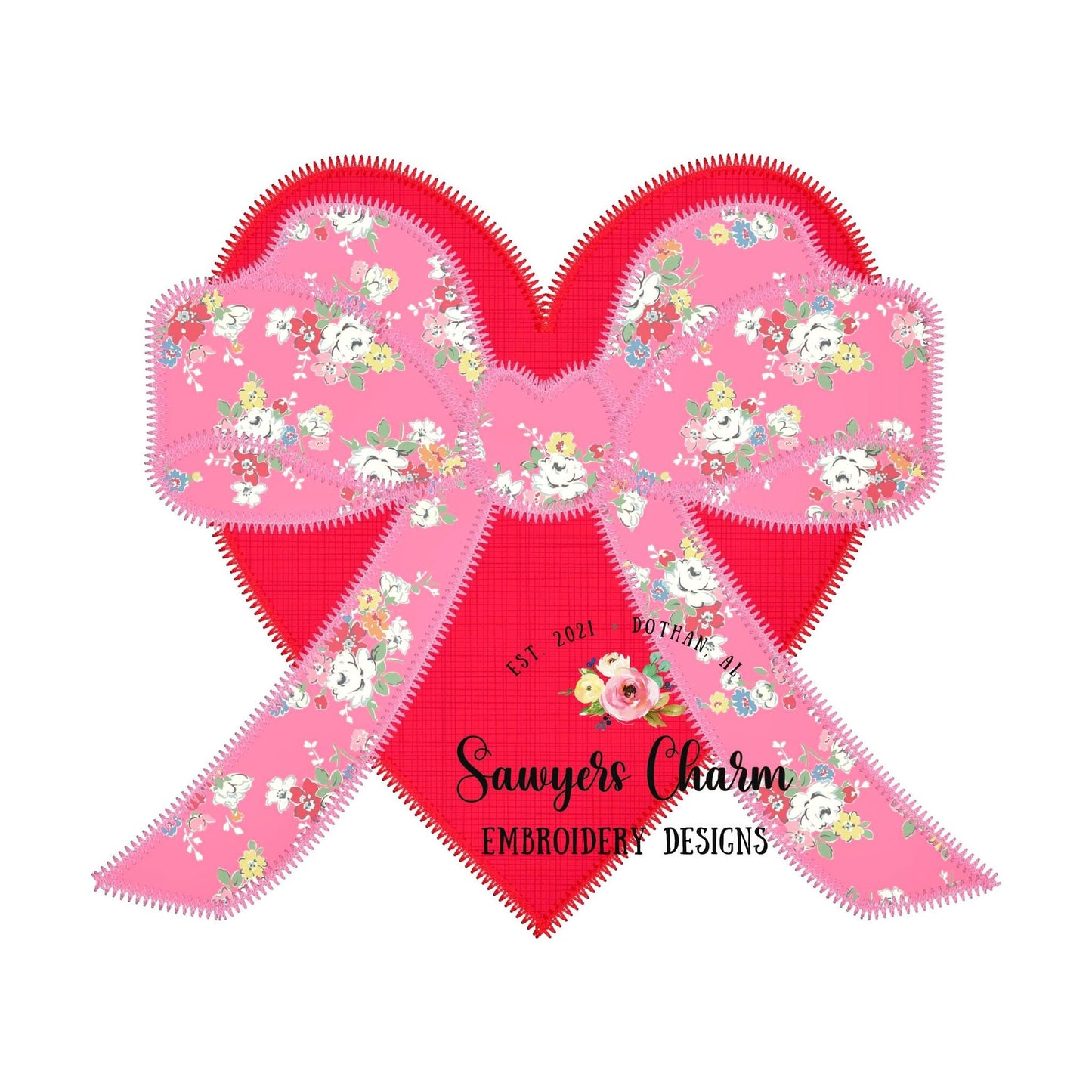 BUNDLE Valentine's Day heart with bow, bean stitch/zig zag machine applique embroidery design file, quick stitch, love, XOXO, hugs & kisses