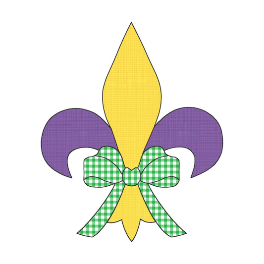 BUNDLE Mardi gras fleur de lis bean stitch applique, machine embroidery design file, with and without bow, quick stitch, new orleans