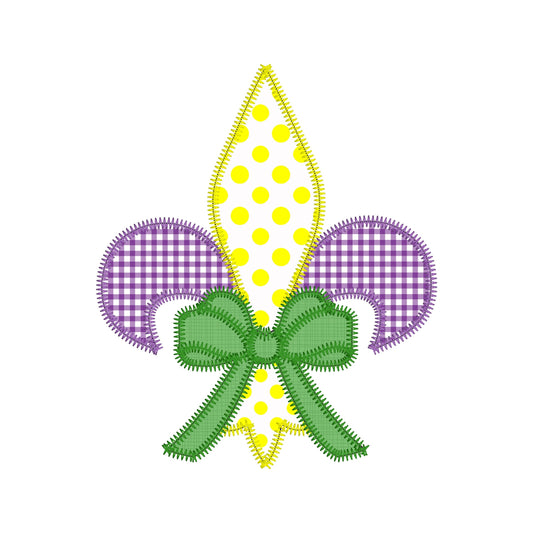 BUNDLE Mardi gras fleur de lis zigzag stitch applique, machine embroidery design file, with and without bow, quick stitch, new orleans