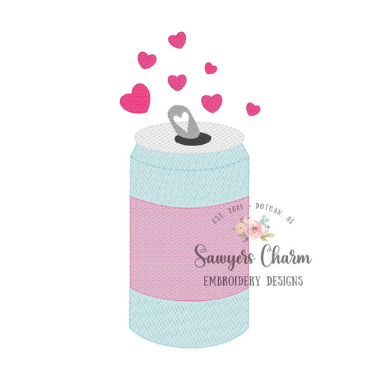 Soda can/pop with heart fizz sketch stitch machine embroidery design file, love Valentine's Day Be mine, XOXO, you make my heart pop