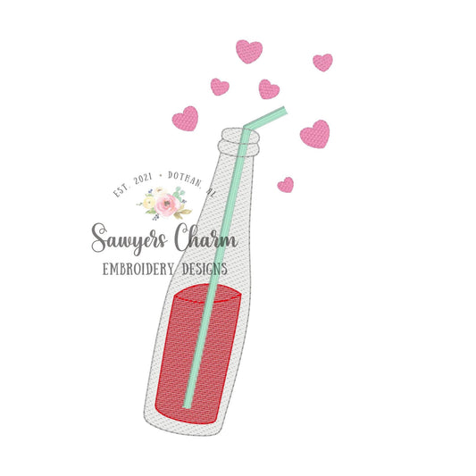 Soda bottle/pop with heart fizz sketch stitch machine embroidery design file, love Valentine's Day Be mine, XOXO, you make my heart pop