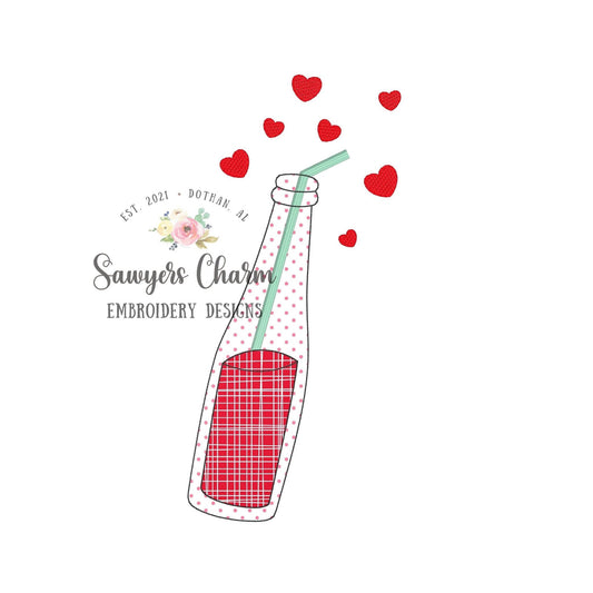 BUNDLE Soda bottle/pop with heart fizz bean & zigzag stitch applique machine embroidery design file, love Valentine's Day make my heart pop