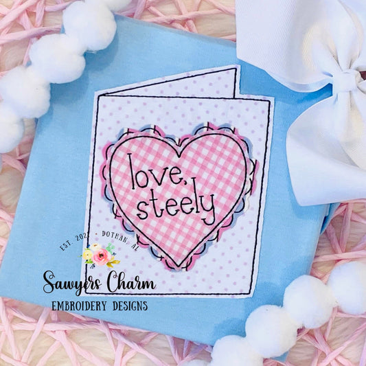 BUNDLE Valentine's Day card with scalloped heart & heart with arrow bean stitch machine applique embroidery design file, quick stitch, love