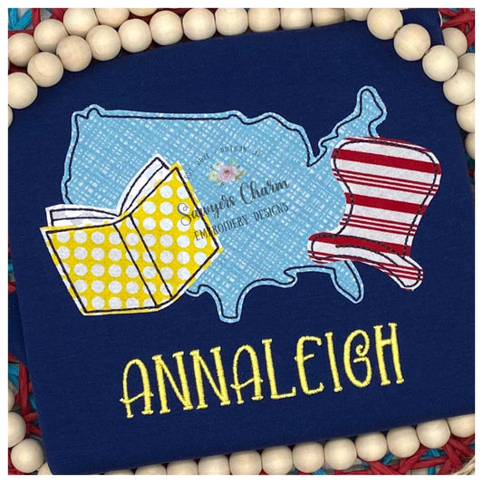BUNDLE Read Across America bean and zigzag stitch applique, machine embroidery design file quick stitch, book, learning, cat hat whimsical