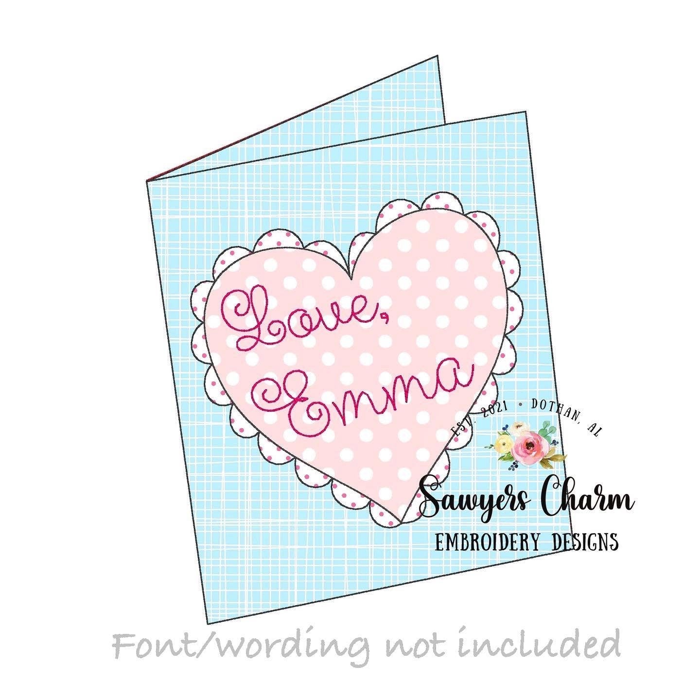 BUNDLE Valentine's Day card with scalloped heart & heart with arrow bean stitch machine applique embroidery design file, quick stitch, love