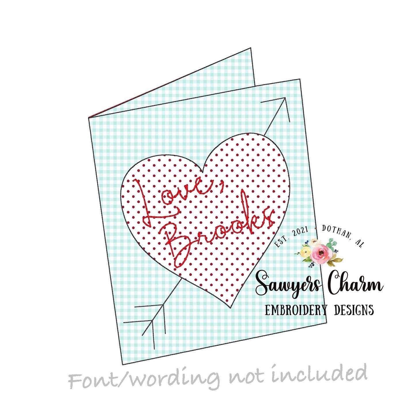 BUNDLE Valentine's Day card with scalloped heart & heart with arrow bean stitch machine applique embroidery design file, quick stitch, love
