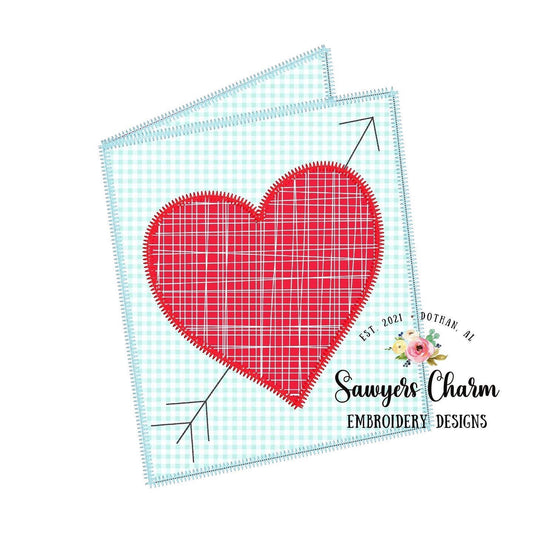 BUNDLE Valentine's Day card with scalloped heart & heart with arrow zigzag stitch machine applique embroidery design file quick stitch, love