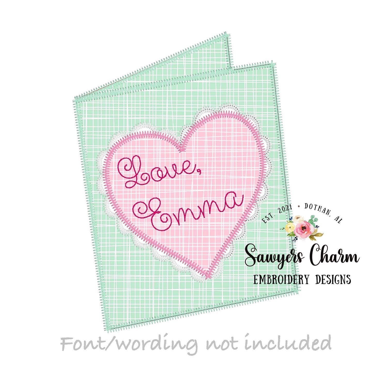 BUNDLE Valentine's Day card with scalloped heart & heart with arrow zigzag stitch machine applique embroidery design file quick stitch, love