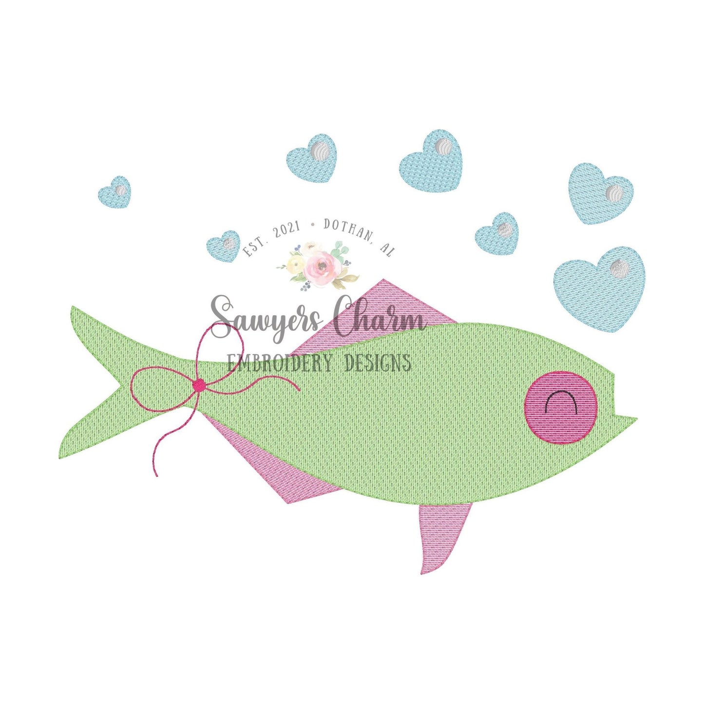BUNDLE Fish heart bubbles with & without bow sketch stitch machine embroidery design file, bean stitch, fishing, love XOXO be mine, catch