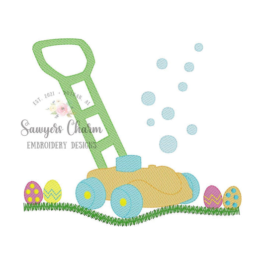 Easter toy bubble mower egg hunt sketch stitch machine embroidery design file, quick stitch, beans stitch, spring summer outdoor hiding eggs