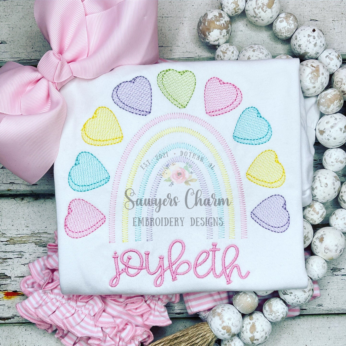 Valentine's Day conversation candy hearts rainbow sketch stitch machine embroidery design file, quick stitch, bean stitch, love, XOXO