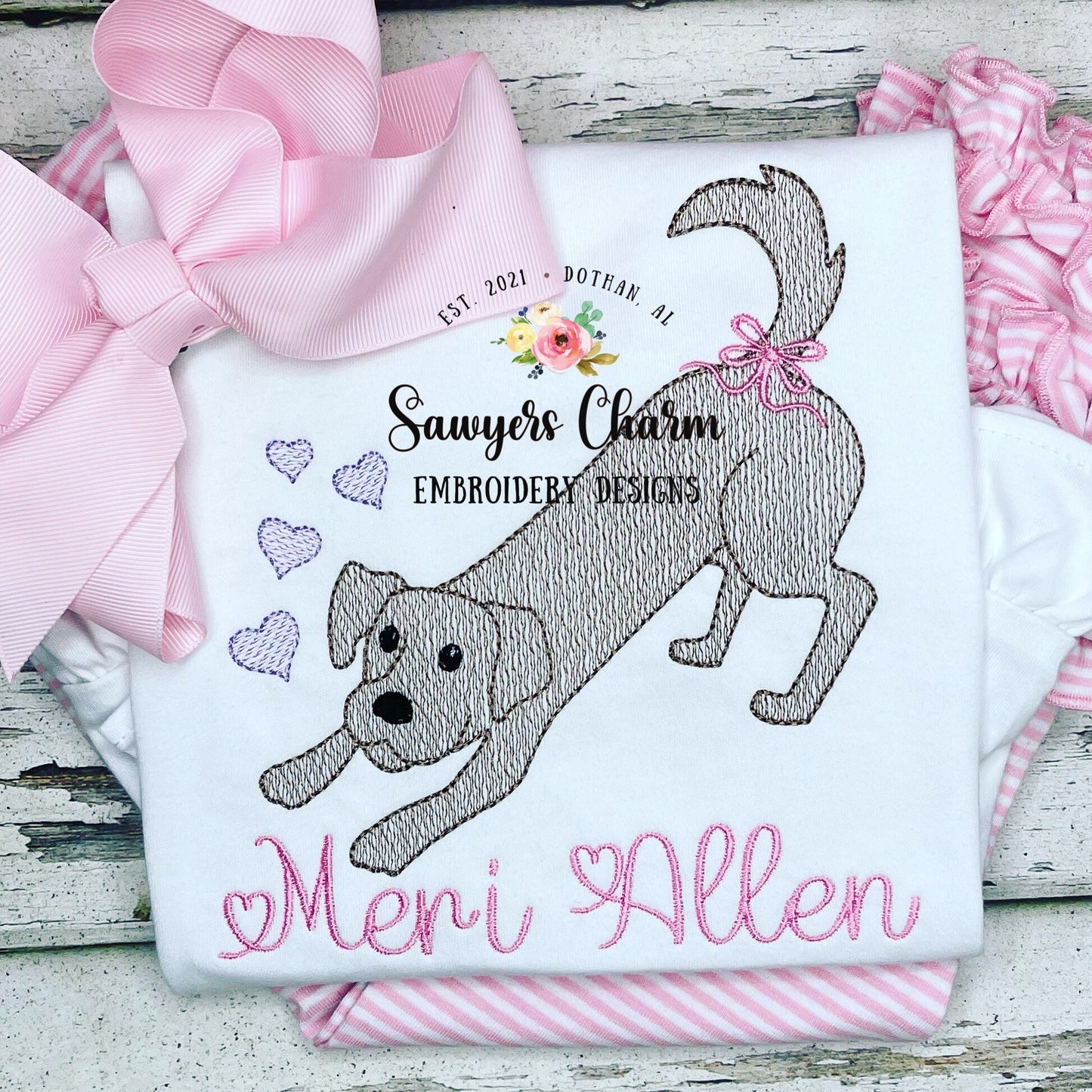 BUNDLE Valentine dog with hearts, with and without bow, sketch stitch machine embroidery design file, quick stitch, love, XOXO puppy