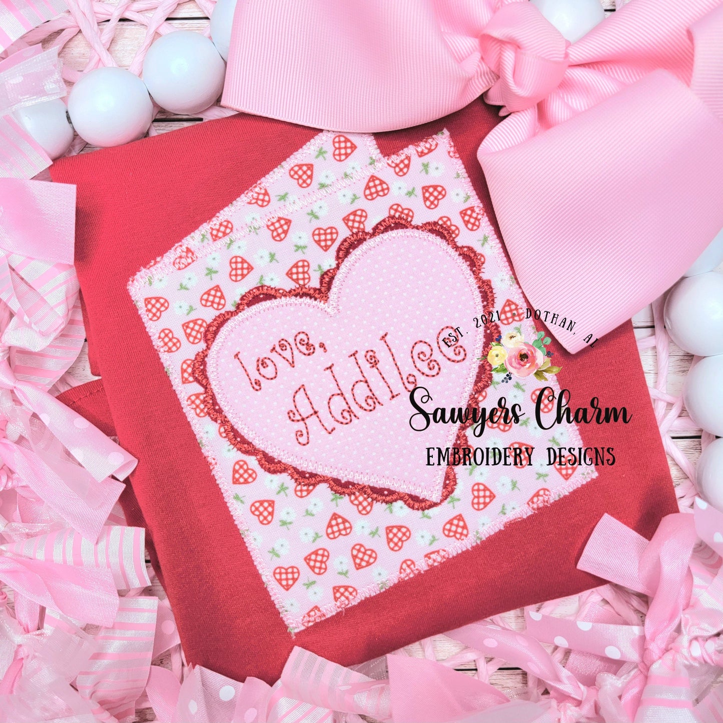 BUNDLE Valentine's Day card with scalloped heart & heart with arrow zigzag stitch machine applique embroidery design file quick stitch, love