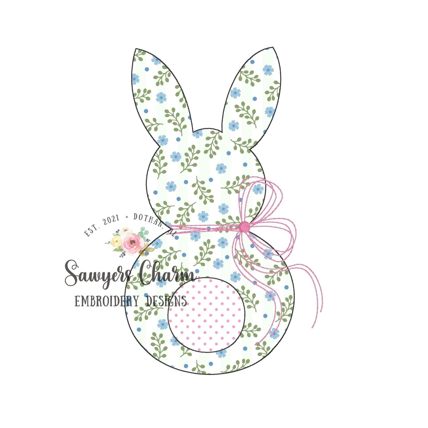 BUNDLE Easter bunny with & without bow bean stitch applique, machine embroidery design file, quick stitch, chenille yarn, egg hunt, rabbit