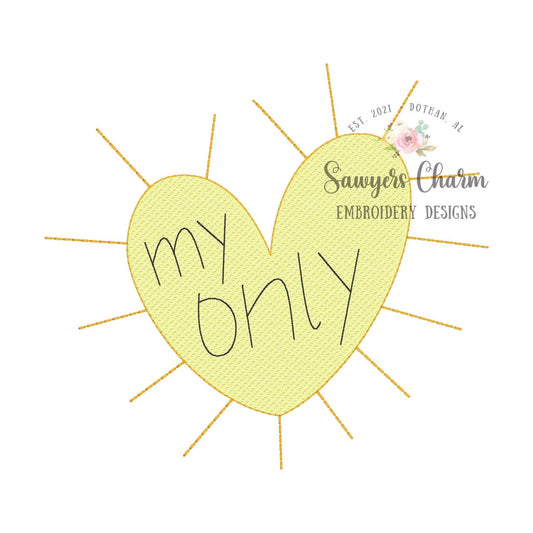 You are my Sunshine heart sketch stitch with bean stitch details machine embroidery design file, quick stitch, summer, spring, love