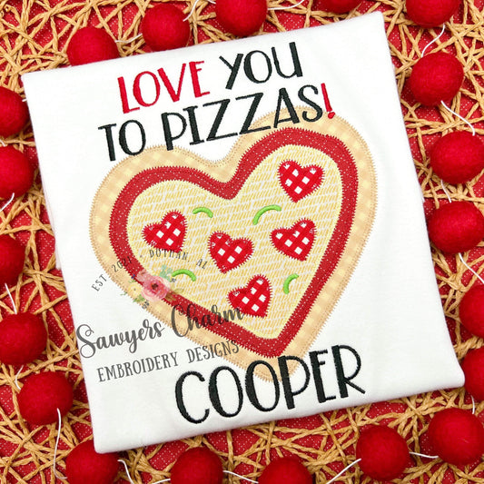 BUNDLE Valentine's Day heart pizza zigzag & bean stitch applique machine embroidery design file, quick stitch, love, XOXO, pepperoni