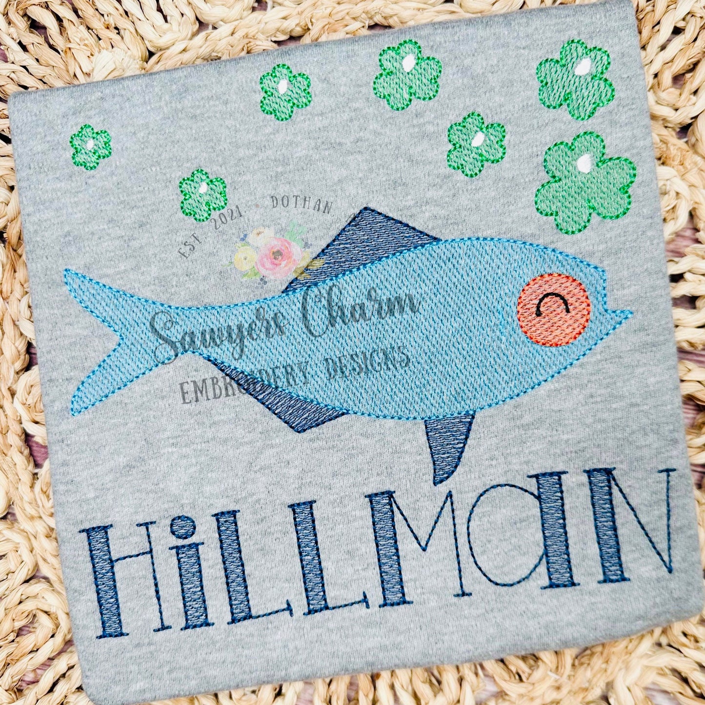 BUNDLE Fish shamrock bubbles with & without bow sketch stitch machine embroidery design file, bean stitch, fishing, St. Patrick's day clover