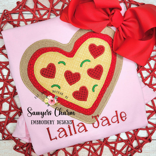 BUNDLE Valentine's Day heart pizza zigzag & bean stitch applique machine embroidery design file, quick stitch, love, XOXO, pepperoni