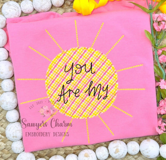BUNDLE You are my Sunshine bean stitch & zig zag applique machine embroidery design file, quick stitch, summer, spring