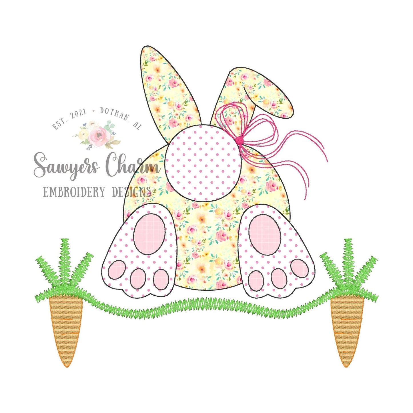 BUNDLE Easter bunny tail with & without bow grass carrots bean and zigzag stitch machine embroidery design file, egg hunt, rabbit, spring