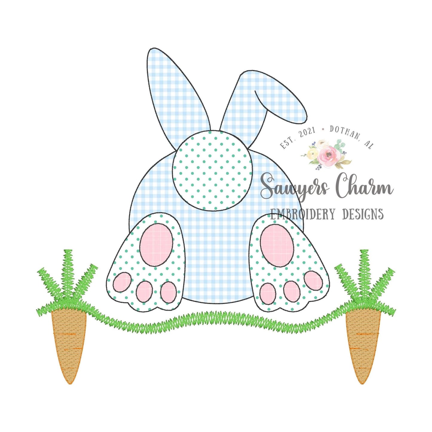 BUNDLE Easter bunny tail with & without bow grass carrots bean and zigzag stitch machine embroidery design file, egg hunt, rabbit, spring