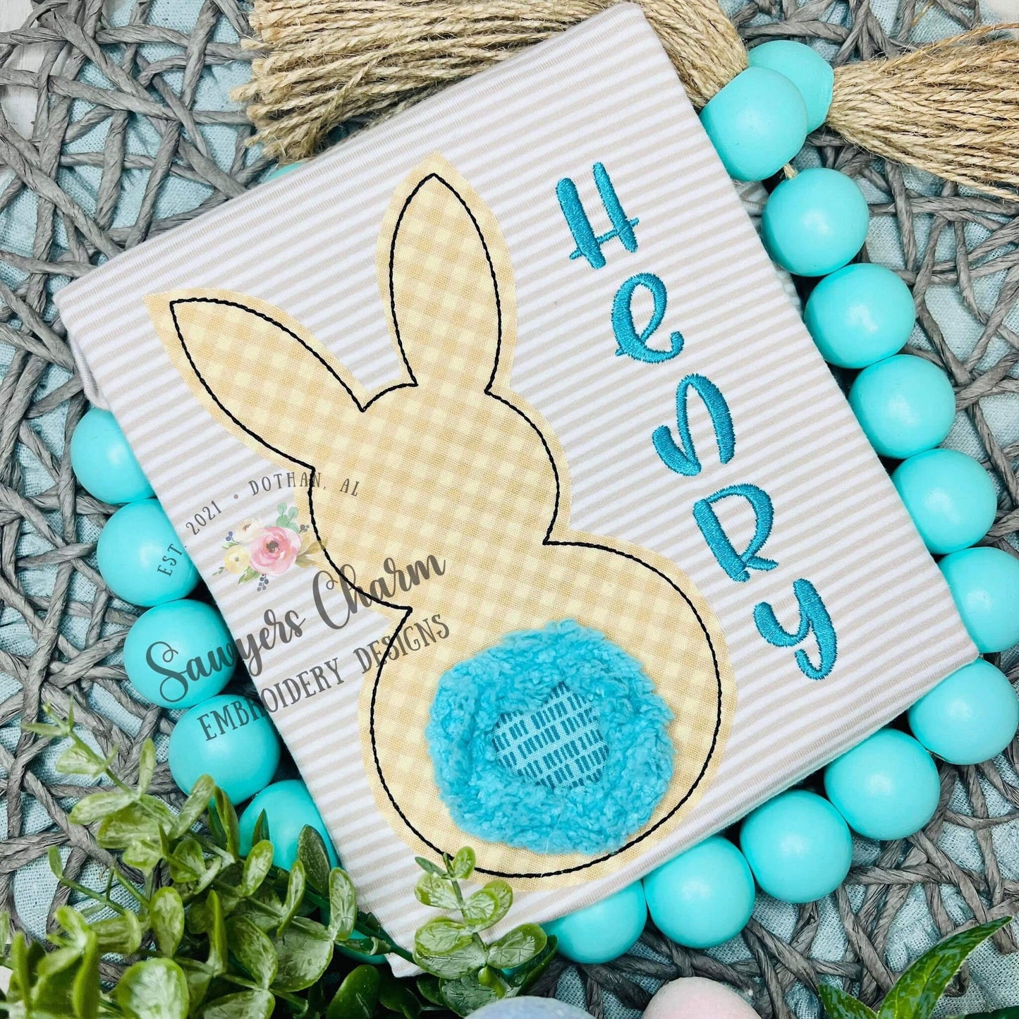 BUNDLE Easter bunny with & without bow bean stitch applique, machine embroidery design file, quick stitch, chenille yarn, egg hunt, rabbit