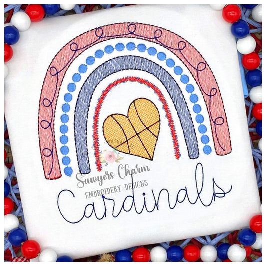 BUNDLE sports rainbow heart shaped balls sketch stitch machine embroidery design file, golf, football, basketball, baseball, soccer, boho