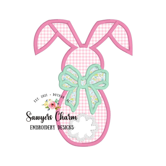 BUNDLE Easter bunny with & without bow satin stitch applique machine embroidery design file, Peter cottontail rabbit, floppy ear bunny tail