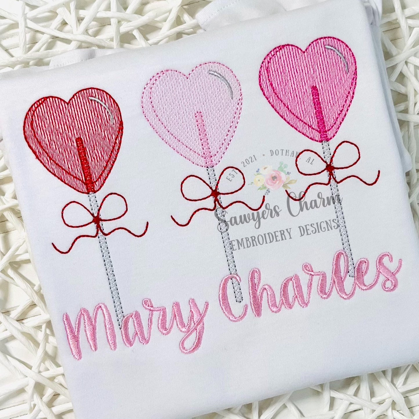 Valentine's Day lollipop heart suckers trio with & without bows sketch stitch machine embroidery design file, quick stitch love XOXO be mine