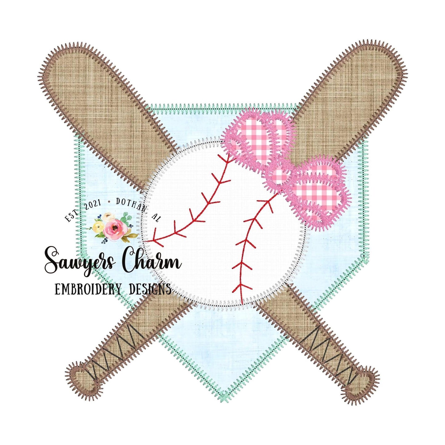 BUNDLE Baseball bats/home plate with & without bow zig zag stitch applique machine embroidery design file, softball ballgame sports outfield
