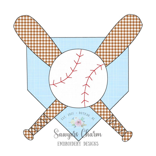 BUNDLE Baseball bats/home plate with & without bow bean stitch applique machine embroidery design file, softball ballgame sports outfield