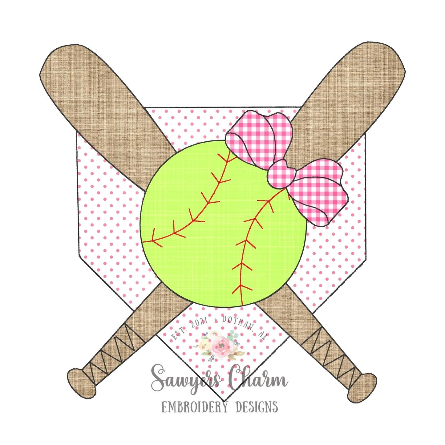 BUNDLE Baseball bats/home plate with & without bow bean stitch applique machine embroidery design file, softball ballgame sports outfield