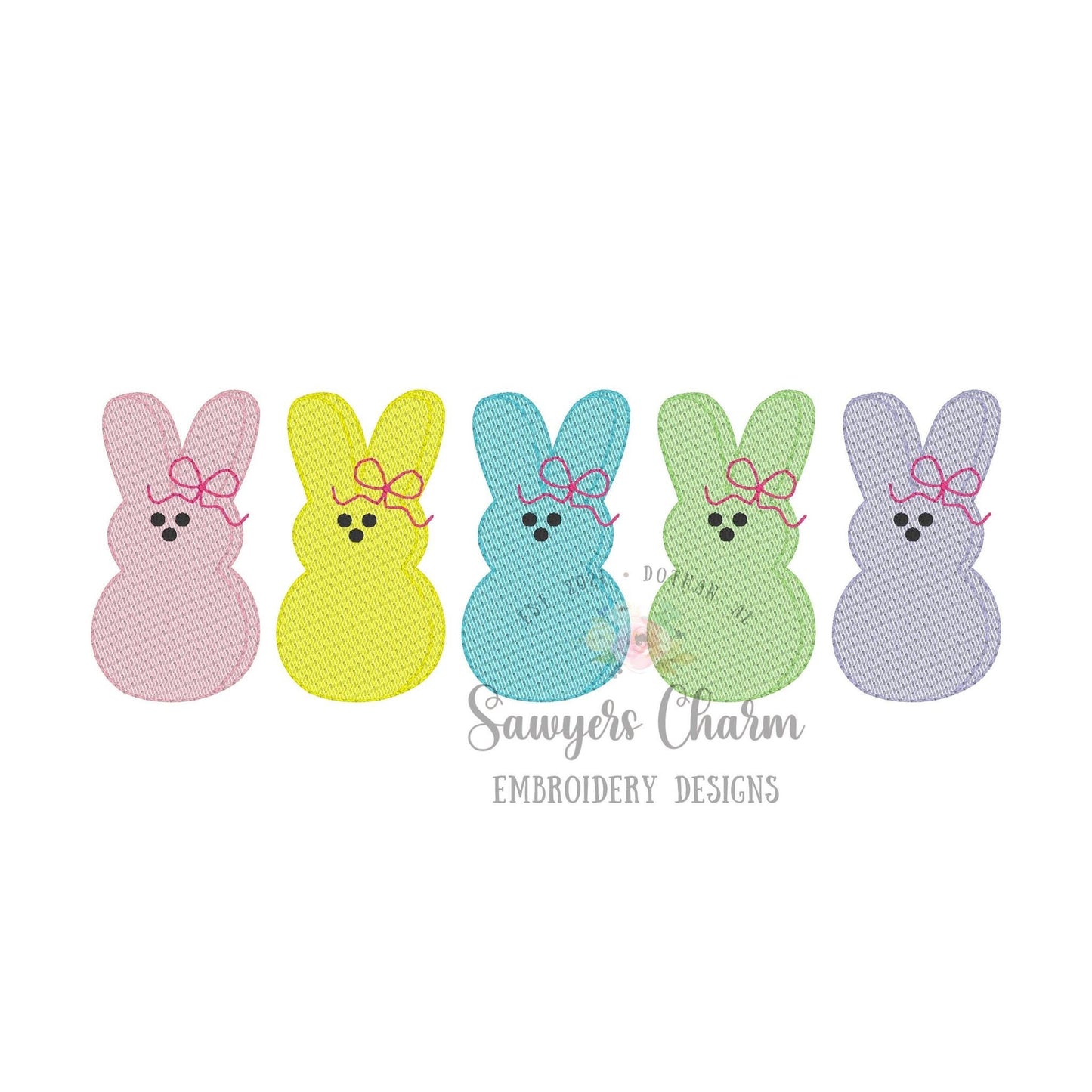 BUNDLE Easter peeps candy row with & without bows light sketch stitch machine embroidery design file, quick stitch, bunny rabbit, spring