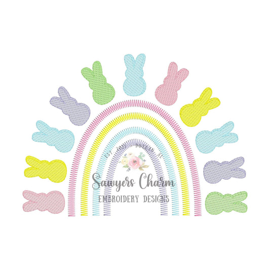 Easter peeps candy rainbow light sketch stitch machine embroidery design file, quick stitch, bean stitch, bunny rabbit, spring, zig zag