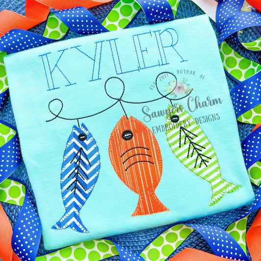 Fish blanket stitch machine applique design embroidery file, fishing lures, quick stitch, bean stitch