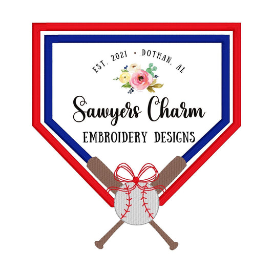 BUNDLE Baseball bats/home plate with & without bow monogram frame machine embroidery design file, softball ballgame sports outfield diamond
