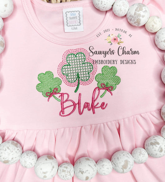 BUNDLE St. Patrick's Day shamrock clover trio machine sketch embroidery design file, quick stitch, bean stitch, with and without bows