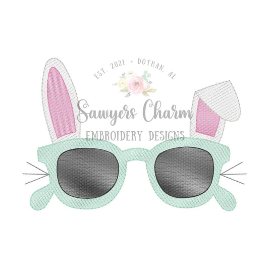 Easter bunny ears sunglasses sketch stitch light fill machine embroidery design file, sunnies, shades, bunny rabbit, egg hunt, spring