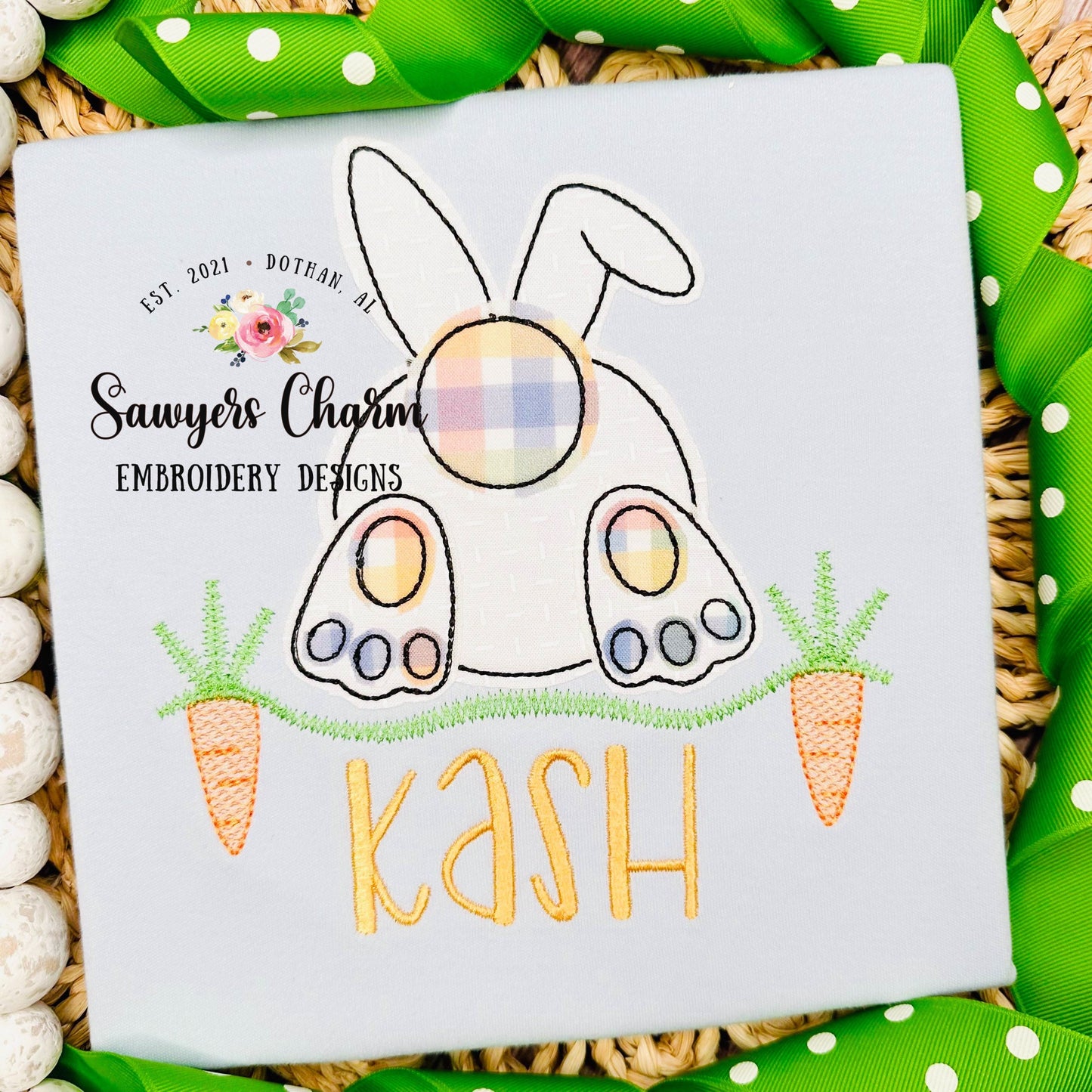 BUNDLE Easter bunny tail with & without bow grass carrots bean and zigzag stitch machine embroidery design file, egg hunt, rabbit, spring