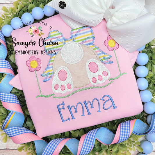 BUNDLE Easter bunny tail with bow grass flowers bean stitch & zigzag applique machine embroidery design file, quick stitch, egg hunt, rabbit