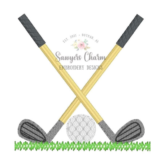 Mini fill Golf clubs/golf ball in grass machine embroidery design file, bean stitch, quick stitch, sports masters golf clubs par green