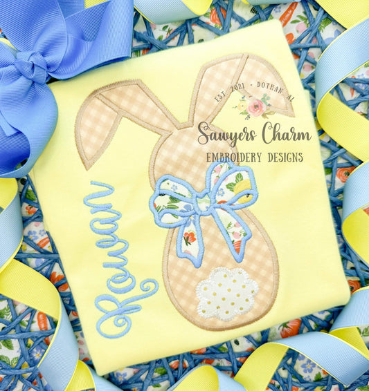 BUNDLE Easter bunny with & without bow satin stitch applique machine embroidery design file, Peter cottontail rabbit, floppy ear bunny tail
