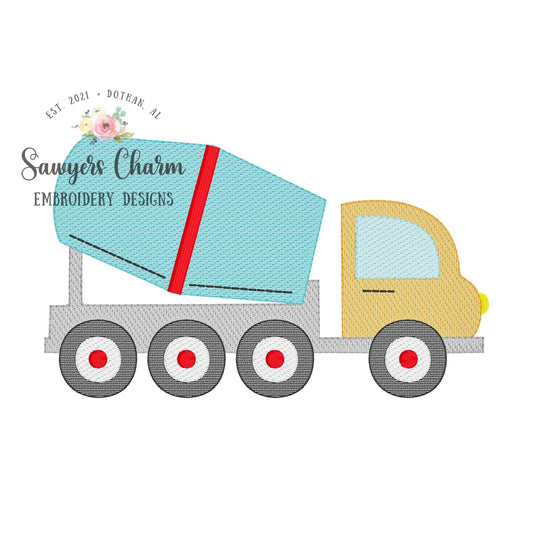 Cement truck sketch stitch machine embroidery file, quick stitch, construction vehicle, bean stitch, city truck, transportation, road mixer
