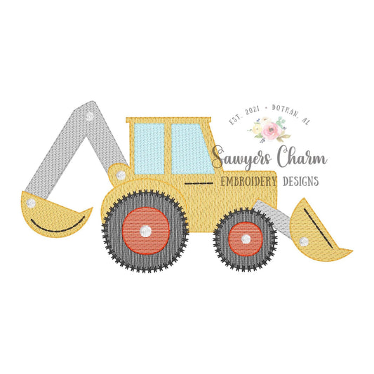Backhoe sketch stitch machine embroidery file, quick stitch, construction vehicle, bean stitch, city truck, transportation, digger, hauler
