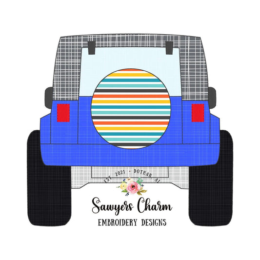 BUNDLE of 3 Off Road SUV vehicle trucks bean stitch applique, machine embroidery design file, sunset, patriotic American flag, summer