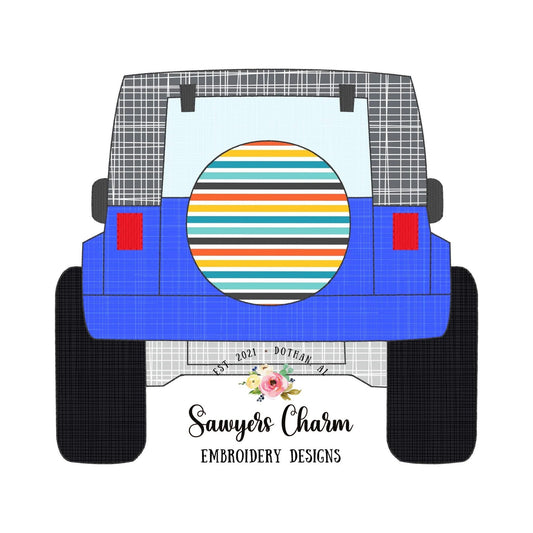 Off Road SUV vehicle truck with tire bean stitch applique, machine embroidery design file, transportation, mudding, beach summer, vintage