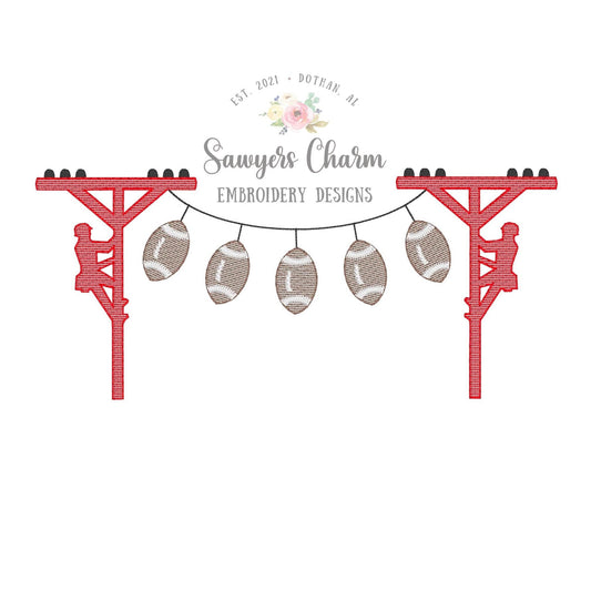 Football lineman bunting banner, sketch stitch machine embroidery design file, quick stitch, bean stitch, summer, sports college, touchdown