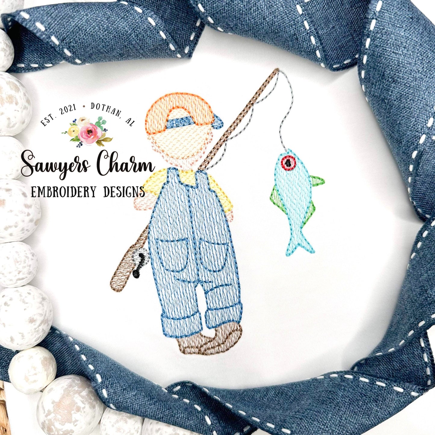BUNDLE Little girl AND boy fishing sketch stitch machine embroidery design file, fishing pole, spring summer quick stitch outdoors hat & bow