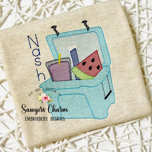 Cooler juice box, watermelon, popsicle sketch stich machine embroidery design file, summer snacks ice chest, quick stitch, drink holder