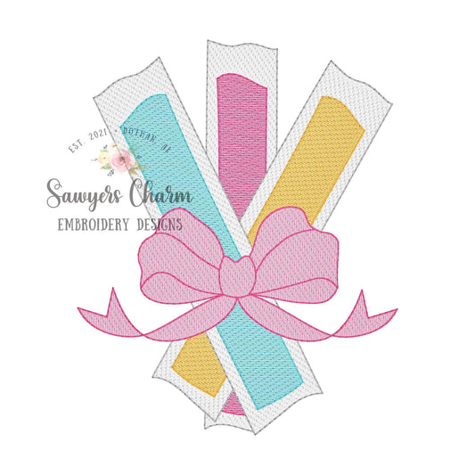 Freezer popsicles trio with bow light sketch stitch machine embroidery design file, summer, spring, snacks, ice cream, push up pops,